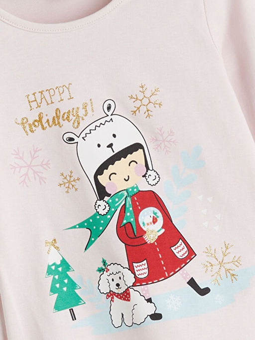 Bisiklet Yaka Uzun Kollu Bask?l? K?z ?ocuk P?jama ?st