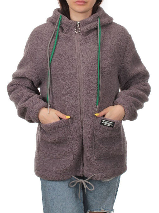 1006 GRAY/VIOLET Куртка плюшевая демисезонная (65% хлопок, 35% полиэстер) оверсайз 44-54 - Фабричный китай фото 3