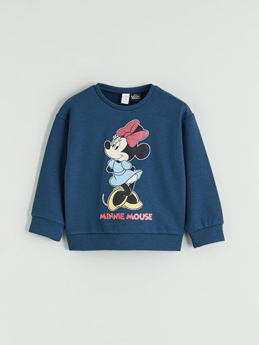 Bisiklet Yaka Minnie Mouse Bask?l? K?z ?ocuk Sweatshirt