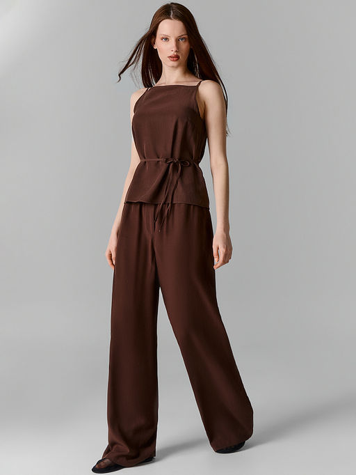 Блузка женская коричневая на тонких бретелях с поясом - Mark formelle фото 4