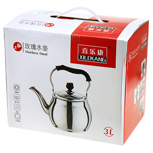 "Розочка" Чайник из нержавеющей стали 3л, д19см h19см, со встроенным в крышку свистком, подвижная бакелитовая ручка, цветная коробка (Китай)