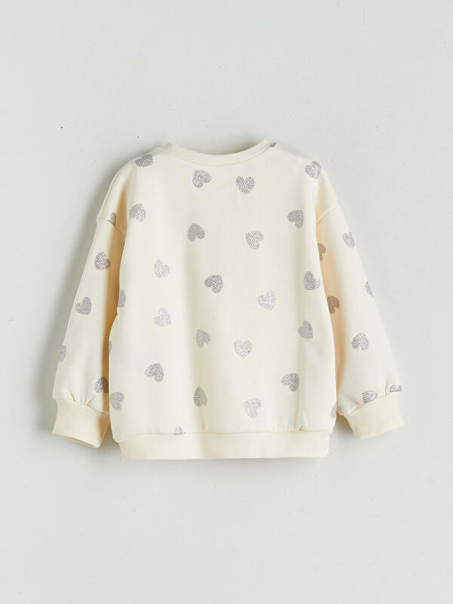 Bisiklet Yaka Kalp Bask?l? K?z ?ocuk Sweatshirt