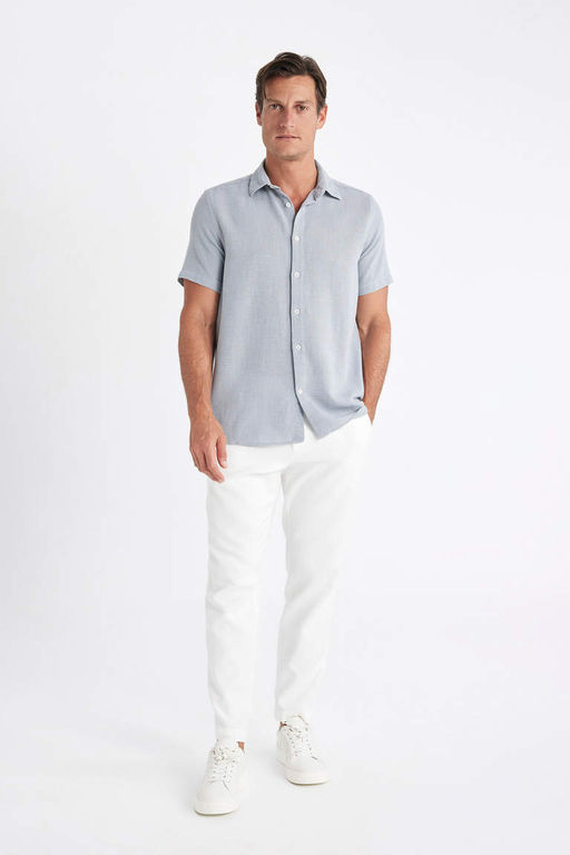 Хлопковая рубашка с короткими рукавами и воротником поло стандартного кроя - Defacto фото 2