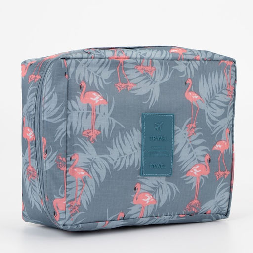 Косметичка - органайзер дорожная на молнии, с принтом Фламинго серая - Simaland фото 2