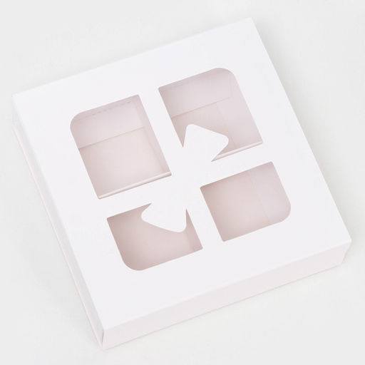 Цена за 4 шт. Коробка для 4 конфеты «Бантик», белый 12.5×12.5×3.5 см