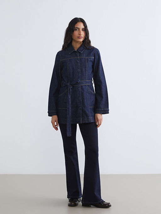 G?mlek Yaka Kad?n Jean Ceket