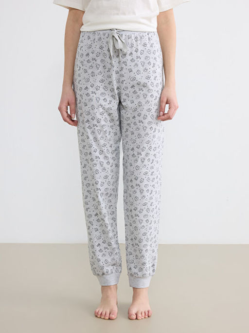 Beli Lastikli Bask?l? Kad?n Jogger Pijama Alt?