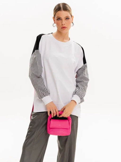 Свитшот с хлопковыми рукавами в полоску 90.2.3 - Sahar art lab фото 2