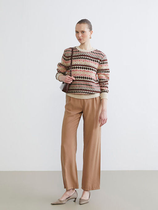 Bisiklet Yaka Desenli Kad?n Triko Kazak