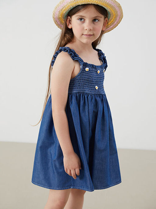 ?i?ekli K?z ?ocuk Jean Elbise