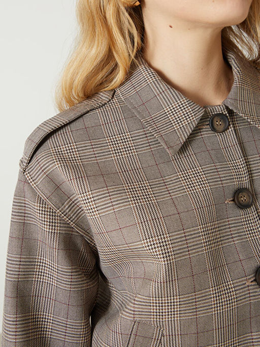 G?mlek Yaka Ekose Kad?n Ceket