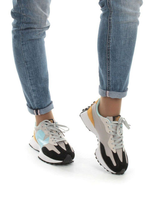 05-B327-10 BLACK/GRAY Кроссовки женские (натуральная замша, текстиль) - Фабричный китай фото 4