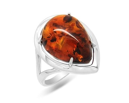 Кольцо из серебра янтарь, КП35