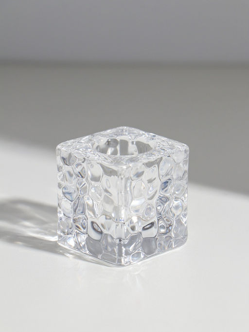 Цена за 2 шт. Подсвечник стекло на 1 свечу "Куб. Лёд" прозрачный d=2 см 4х4х4 см