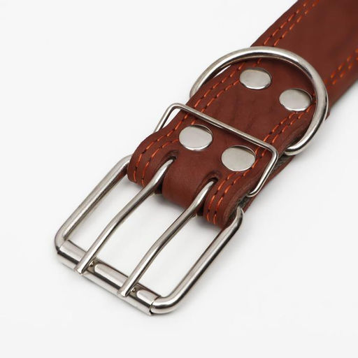 Ошейник комбинированный кожа/брезент, 83 х 4.5 см, ОШ 50-70 см, коричневый - Пижон фото 4