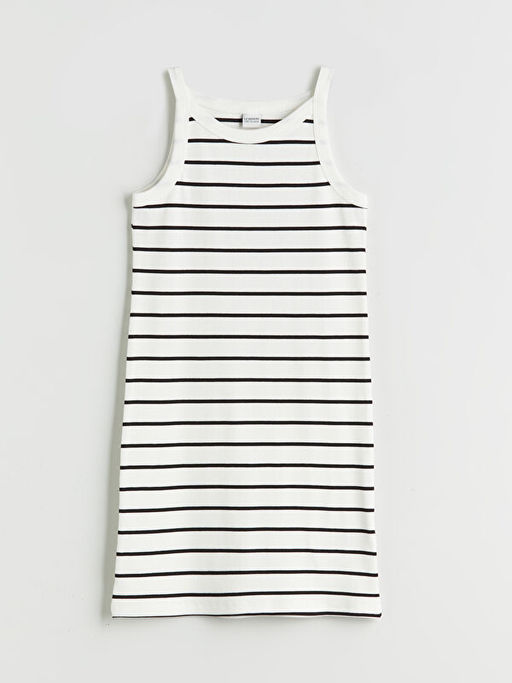 Bisiklet Yaka ?izgili K?z ?ocuk Elbise