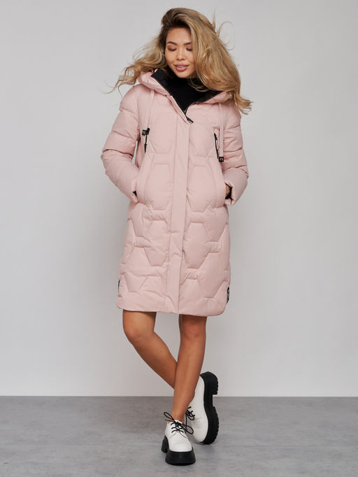 Пальто утепленное молодежное зимнее женское розового цвета 589899R - RoccaManer фото 5