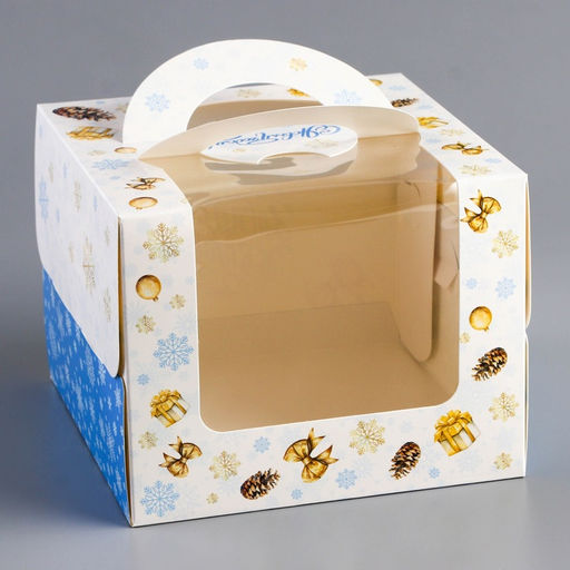 Коробка под бенто - торт с окном новогодняя «Чудеса случаются», 16×16×12.5 см