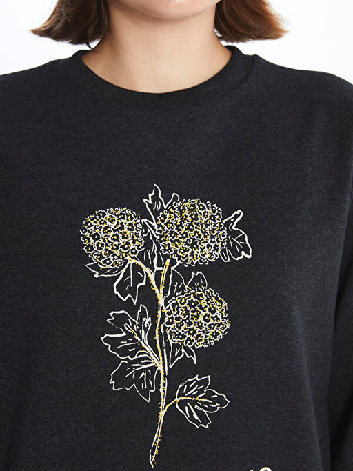 Bisiklet Yaka Bask?l? Kad?n Sweatshirt Tunik