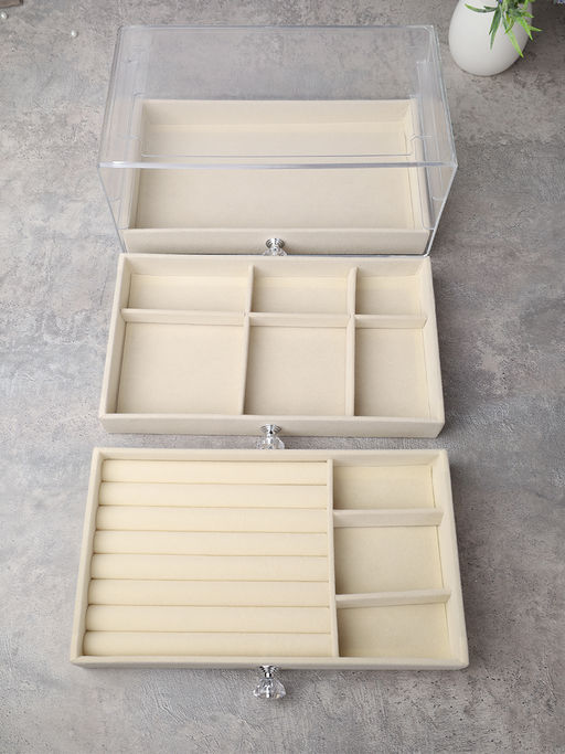 Шкатулка акриловая трехслойная бежевая 23,5х15,5х10,8 см / XY2844-D /уп 30/ - Галеонтрейд фото 4