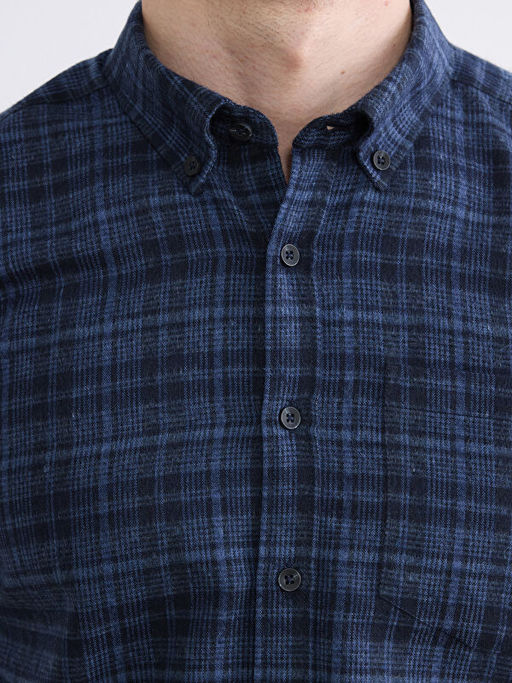 Regular Fit Y?n Kar???ml? Gabardin Erkek Ekose G?mlek