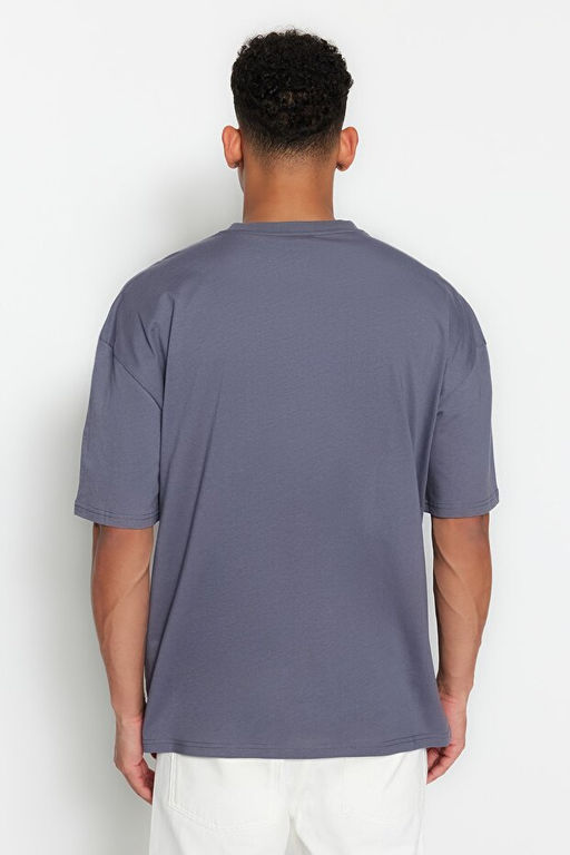 Antrasit Oversize Bisiklet Yaka K_sa Kol Bask_l_ T-Shirt TMNSS23TS00089 - Trendyolmilla фото 2