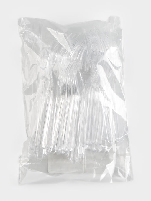 Цена за 30 шт. Вилка одноразовая для фуршета, набор 50 шт., 10 см, пластик, прозрачная