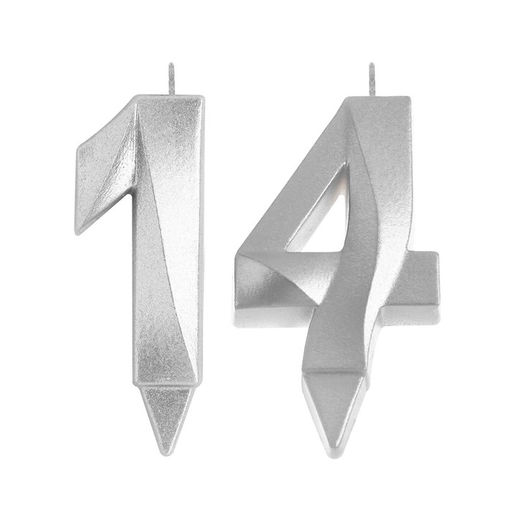 Свеча в торт юбилейная Грань (набор 2 в 1), цифра 14 / 41, серебряный металлик, 6,5 см - Страна карнавалия фото 3