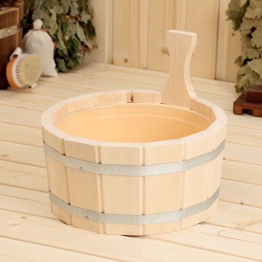 Шайка - ушат для бани и сауны, 4 л, деревянная, пластиковая вставка, «Добропаровъ»