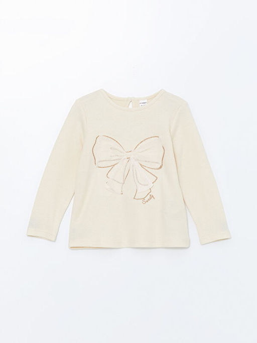 Bisiklet Yaka Uzun Kollu Bask?l? K?z ?ocuk Ti??rt