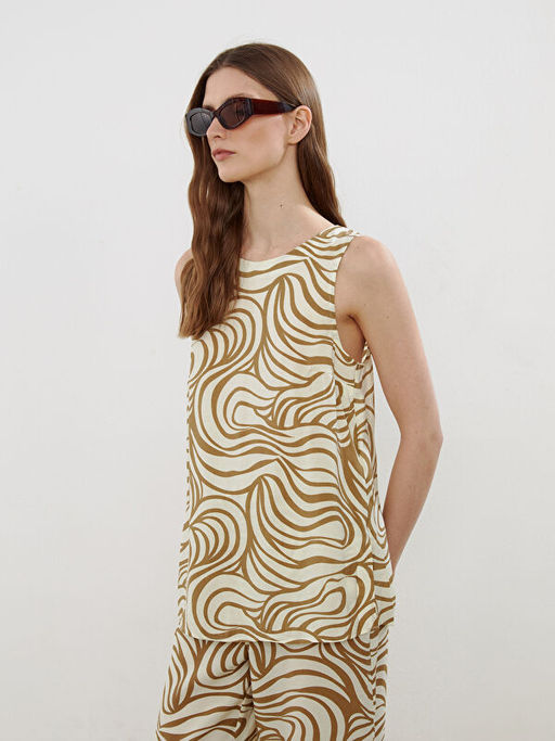 Bisiklet Yaka Desenli Modal Kar???ml? Bluz