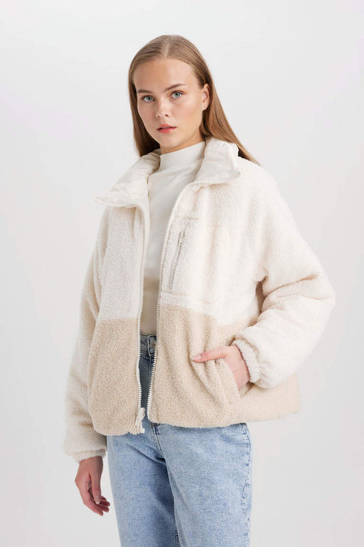 Куртка из искусственного меха обычного кроя с воротником-стойкой - Defacto фото 3