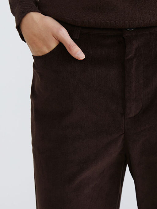 Dar Fit ?spanyol Pa?a Kad?n Kadife Pantolon