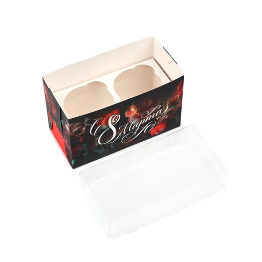 Цена за 5 шт. Коробка для капкейка 8 марта, 16?8?10 см