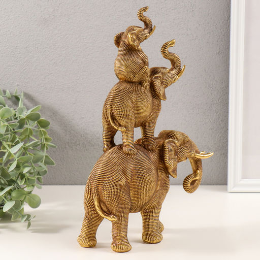 Фигурка 3D полистоун «Пирамида из слонов», т. золото, 20×7×30 см