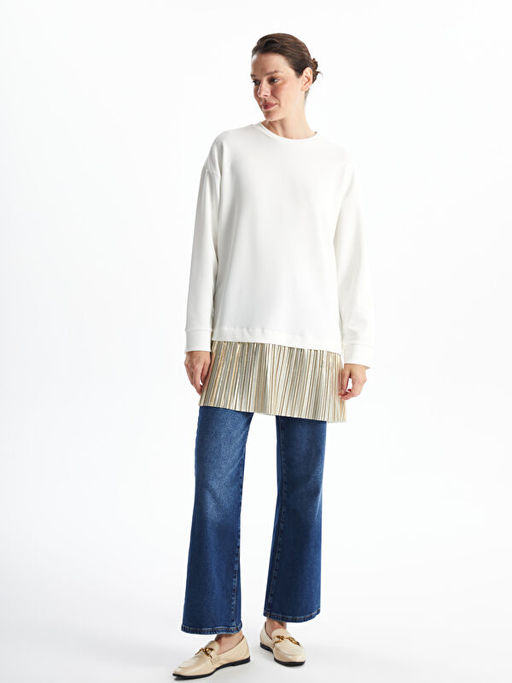 Bisiklet Yaka D?z Oversize Kad?n Sweatshirt Tunik