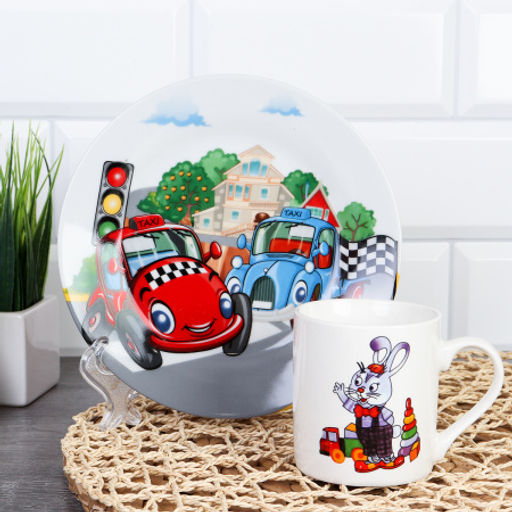 Набор посуды 2 предмета Машинки с зайчиком / C880#/DV-748 - Галеонтрейд фото 2