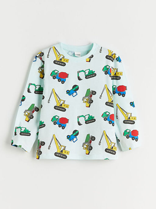 Bask?l? Erkek ?ocuk Penye Pijama Tak?m?