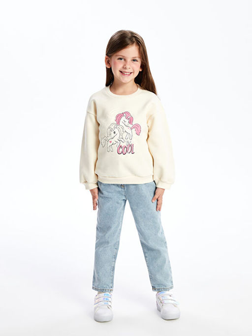 Bisiklet Yaka Uzun Kollu Bask?l? K?z Bebek Sweatshirt - Waikiki фото 4