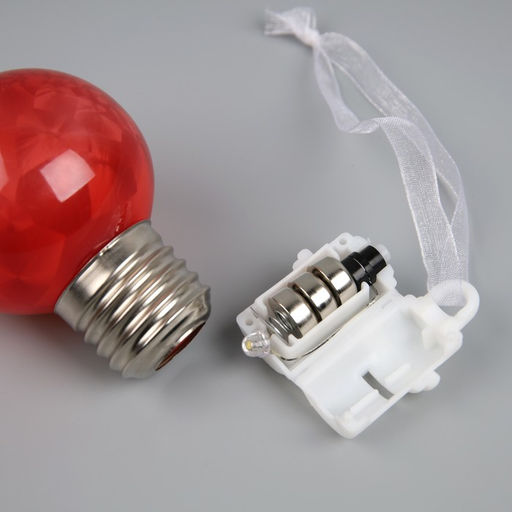 Ёлочный шар Зимний узор красный, d=5 см, 1 LED, от батареек AG13x3, свечение тёплое белое - Luazon lighting фото 3