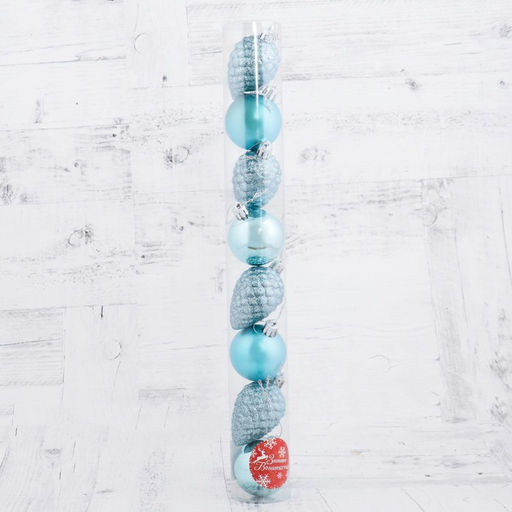 Ёлочные игрушки Небесный, набор 8 шт. (4 шара d=5 см, 4 шишки), голубой - Зимнее волшебство фото 3