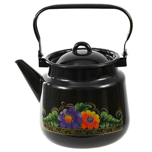 "Вологда" Чайник эмалированный 3,5л, д19см, h18см, металлическая крышка, подвижная металлическая ручка, черный (Россия)