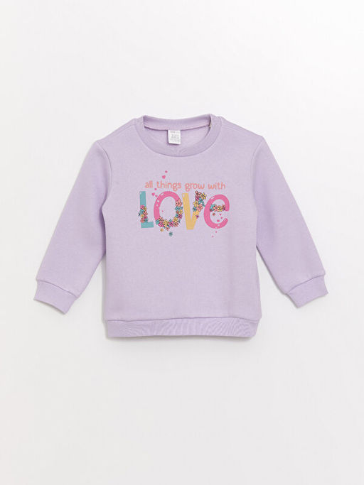 Bisiklet Yaka Bask?l? Kal?n K?z Bebek Sweatshirt