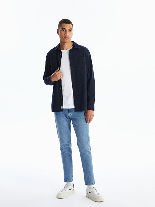 Slim Fit Uzun Kollu Erkek Jean G?mlek