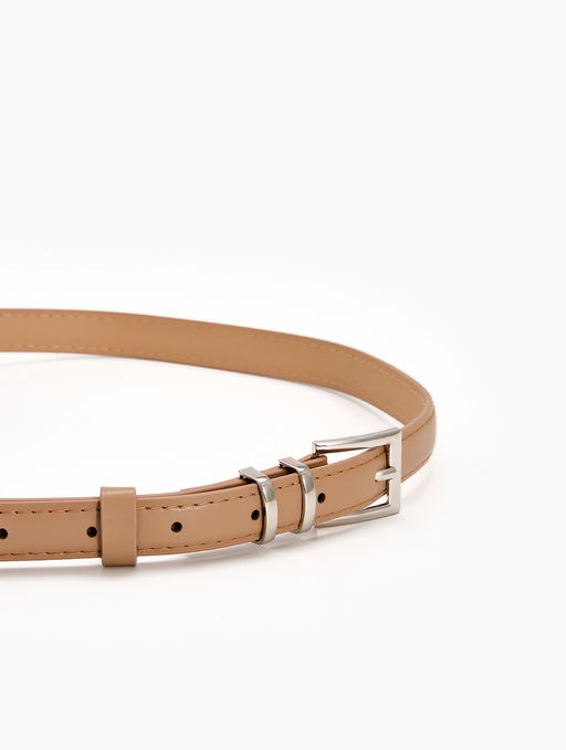 Ремень женский тонкий, 110×2 см, пряжка металл, серебристая, бежевый