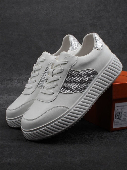 03-A1018-9 WHITE/SILVER Кроссовки женские (натуральная кожа)