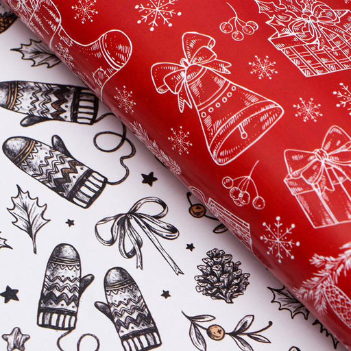 Цена за 10 шт. Бумага упаковочная новогодняя глянцевая, двусторонняя «Новогоднее настроение», 50×70 см