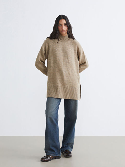 Bal?k?? Yaka Oversize Kad?n Triko Tunik