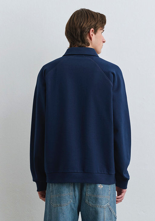 Polo Yaka Mavi Patch Logo Lacivert Sweatshirt