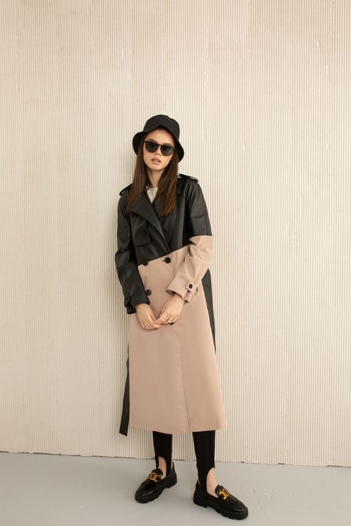 Плащ AURA 7021-170 черный/бежевый  фото 2